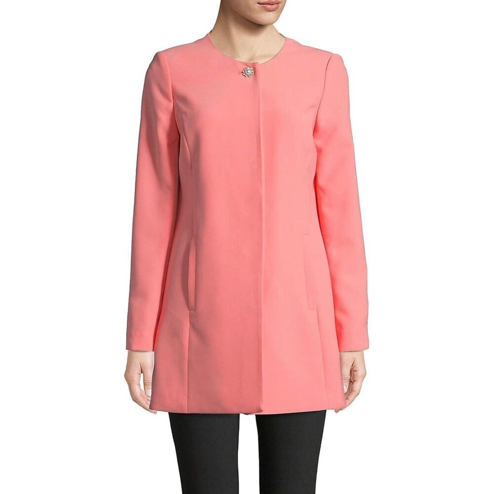 Karl Lagerfeld Coral Pink Long Sleeve Collarless Coat
